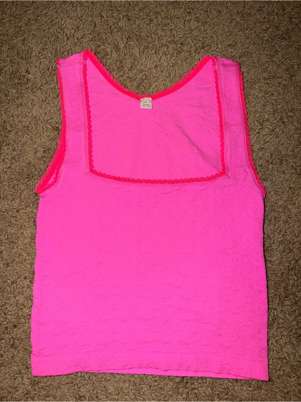 Free People Neon Pink Square-Neck Tank L/XL